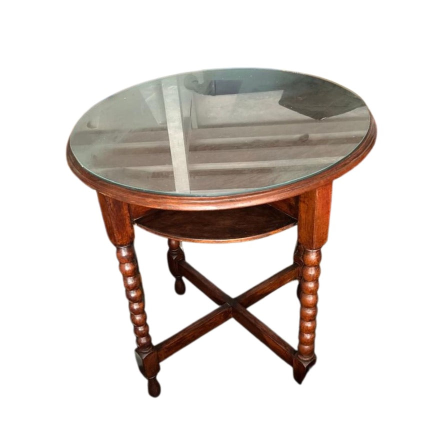 Small Mahogany Round Table with Glass top