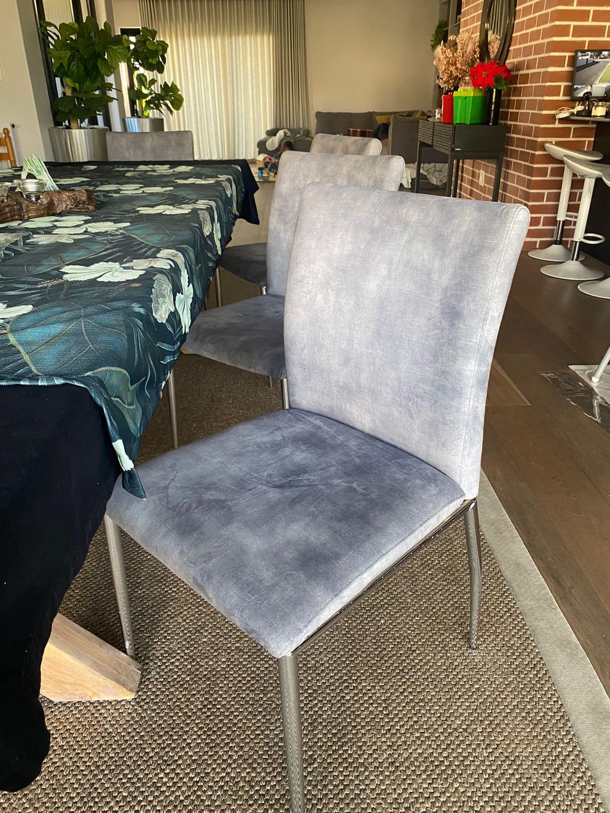 6 dining room chairs in Grey bijou soft fabric from Hertex