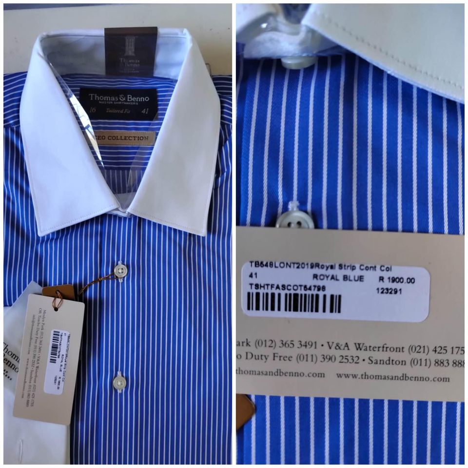 Thomas & Benno Shirt. Tailored fit Size 16 (Blue & White stripes)