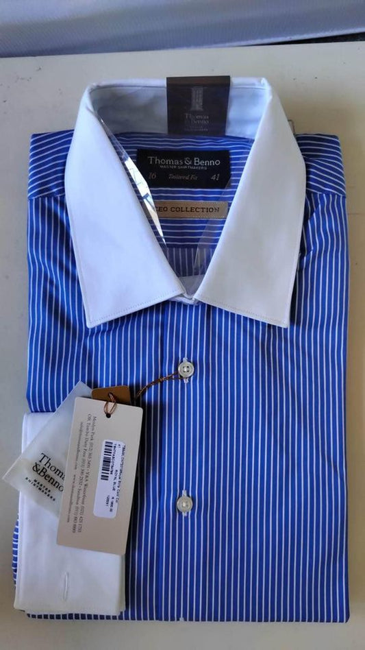 Thomas & Benno Shirt. Tailored fit Size 16 (Blue & White stripes)