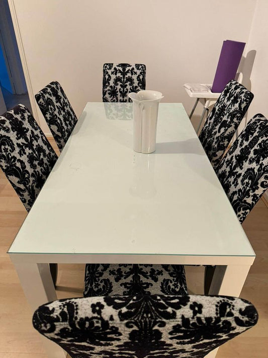 Dining Table Glass & white sprayed 160 x 80cm (excludes Chairs)