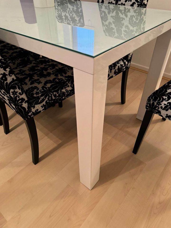 Dining Table Glass & white sprayed 160 x 80cm (excludes Chairs)