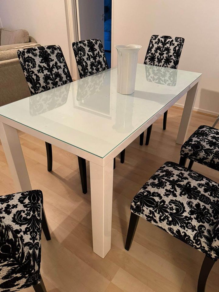 Dining Table Glass & white sprayed 160 x 80cm (excludes Chairs)