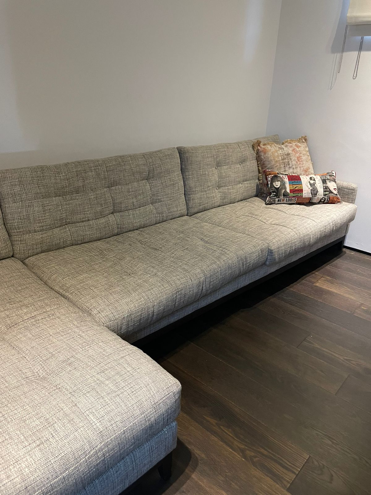 Tweed L-shape couch . Brand new . 352 x 92 length 155 .